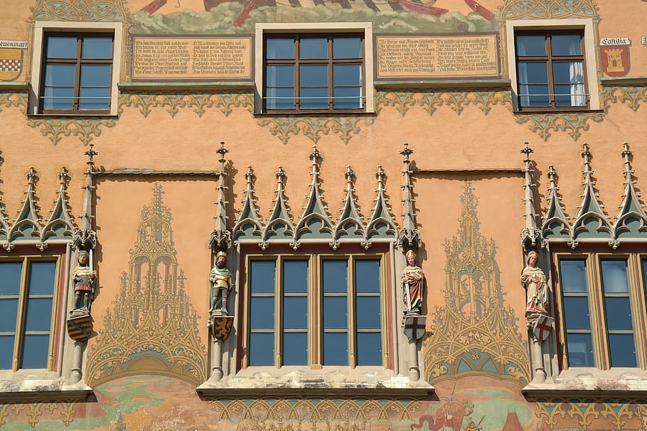 Town Hall, Ulm, Window, Facade, Painting, ulmer hall, frescoes HD wallpaper