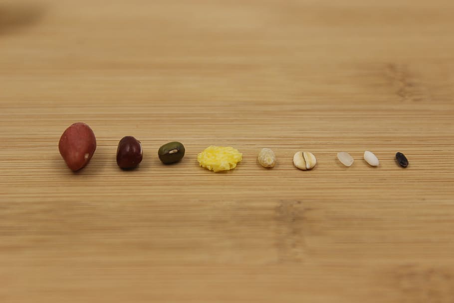 grain, rice, beans, wood - material, still life, table, indoors HD wallpaper