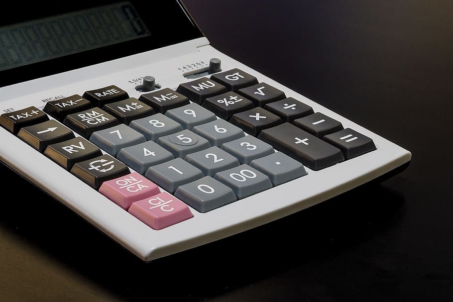 white desk calculator on black surface, Calculation, Account, HD wallpaper