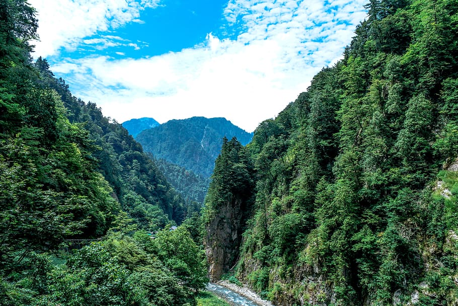 landscape, mountains, nature, sky, clouds, outdoors, river, scenic HD wallpaper