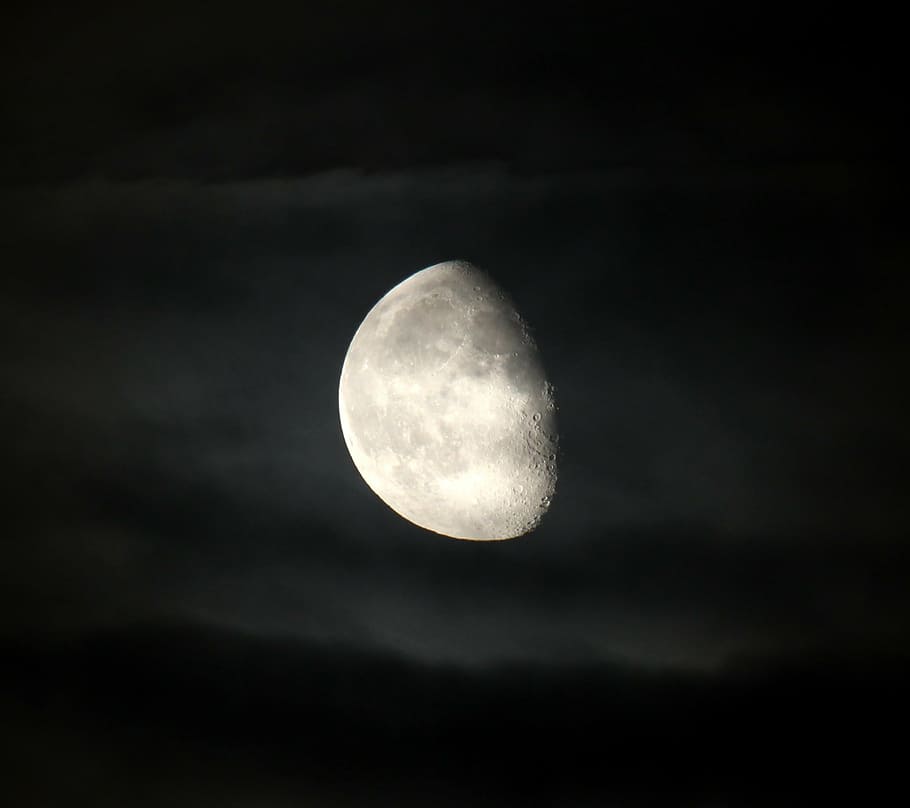 half moon, close, up, sky, space, night, astronomy, full, planet HD wallpaper