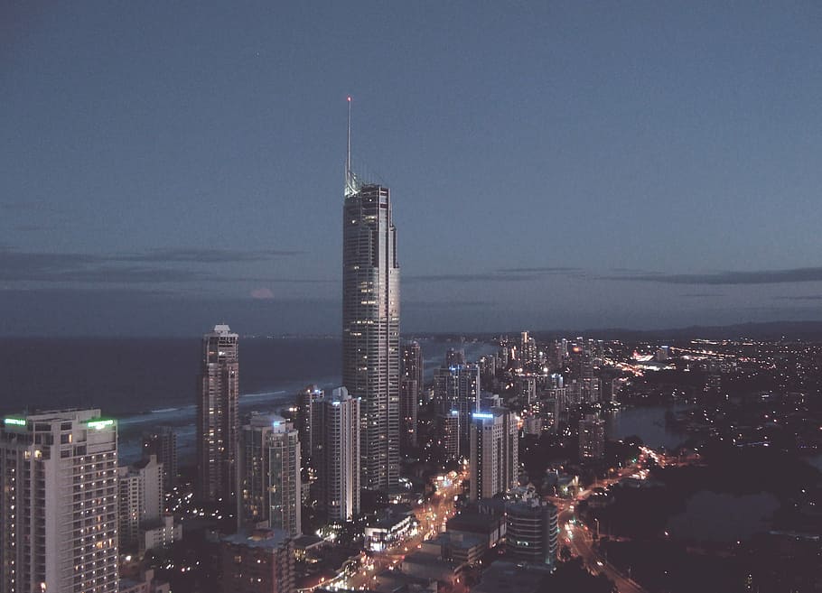 aerial photography of city at night, aerial photography of city HD wallpaper