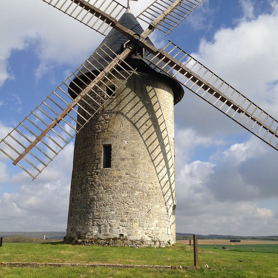 landscape, windmill, old, history, sky, cloud - sky, built structure HD wallpaper