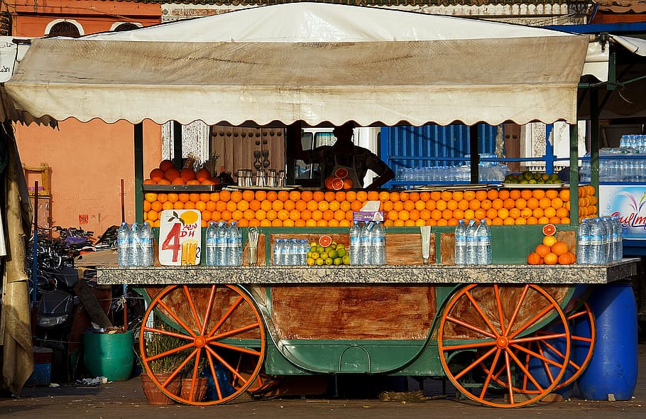 street, trader, seller, orange, fresh, juice, marrakesh, morocco