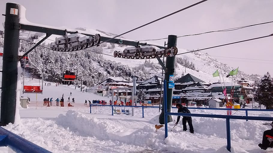 ski, ski center, bariloche, snow, landscape, mountain, chairlift, HD wallpaper