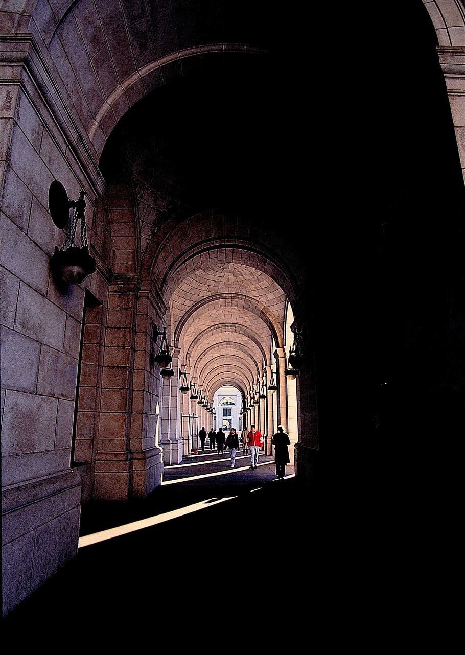 Shadow, People, arch, hall, indoors, architecture, built structure HD wallpaper