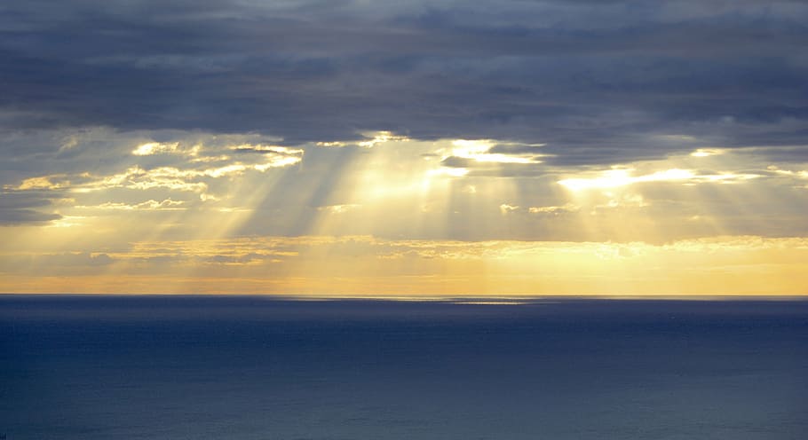 yellow and gray sky photography during daytime, sunset, rays HD wallpaper