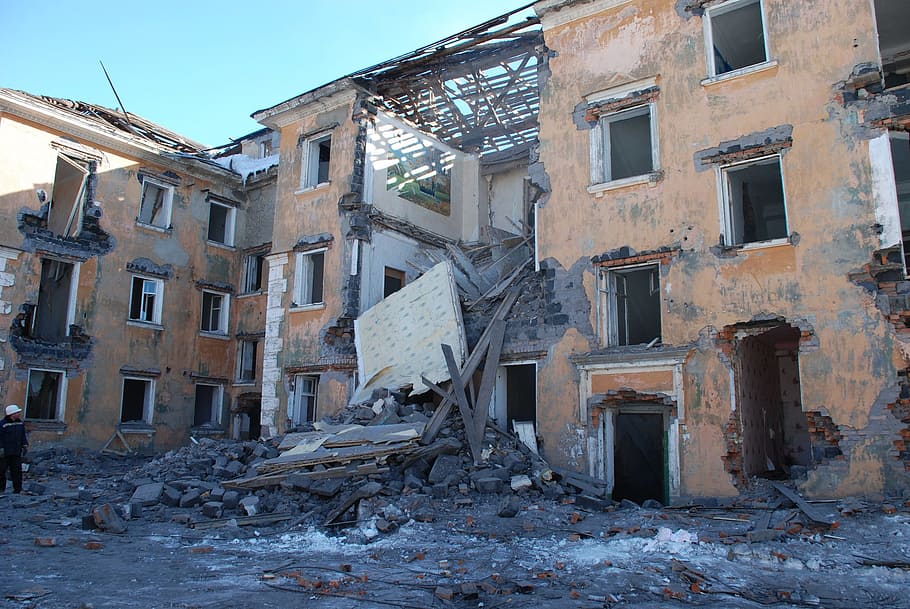 house, building, demolition, collapse, architecture, winter HD wallpaper