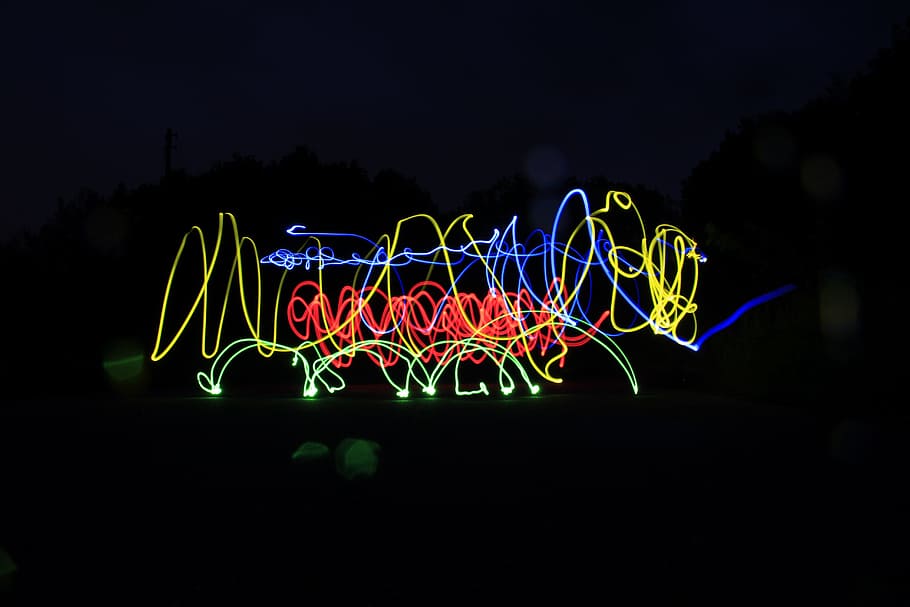 Lightpainting, Shutter Speed, Night, illuminated, light trail HD wallpaper