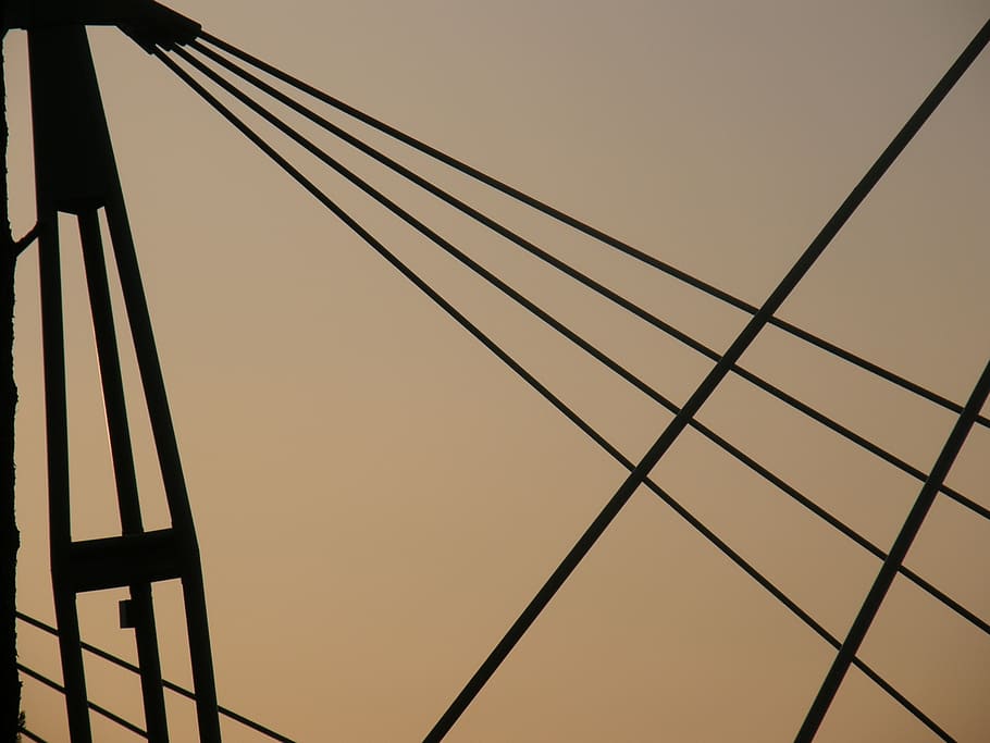 lines, cables, roof, span, sky, low angle view, built structure HD wallpaper