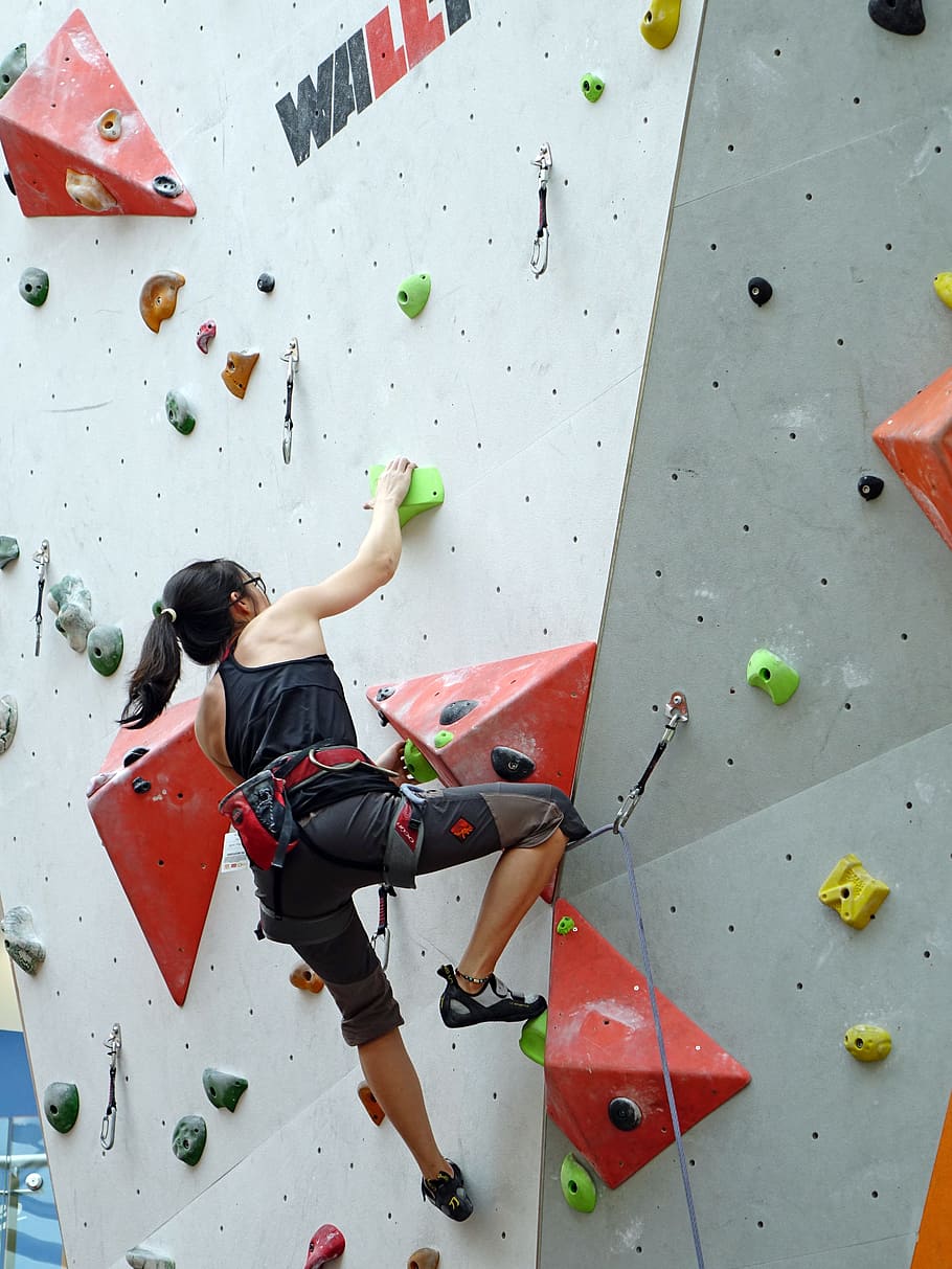 woman doing wall climbing, Climbing, Rope, Rappelling, Wall, Rock, HD wallpaper