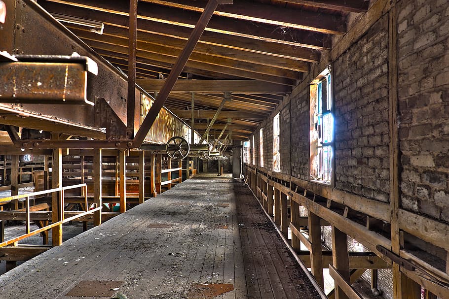 brown wooden rail near window, lost places, warehouse, stock, HD wallpaper