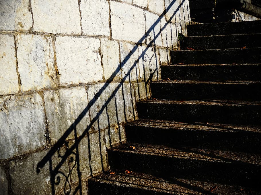 stairs, treppengeländer, shadow, railing, staircase, emergence HD wallpaper