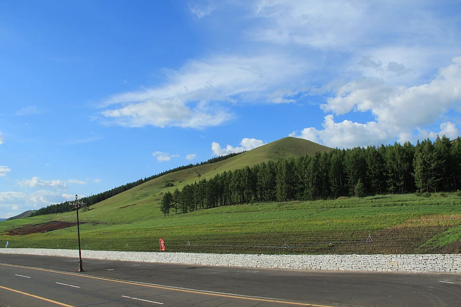 blue sky, white cloud, prairie, highway, cloud - sky, road HD wallpaper