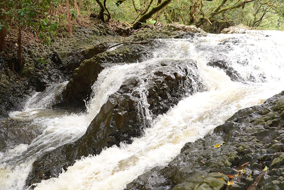 waterfall, cascade, scenery, motion, environment, nature, river HD wallpaper