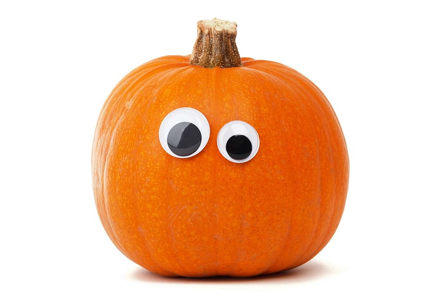 orange pumpkin with boggly eyes, character, white, cute, diet HD wallpaper