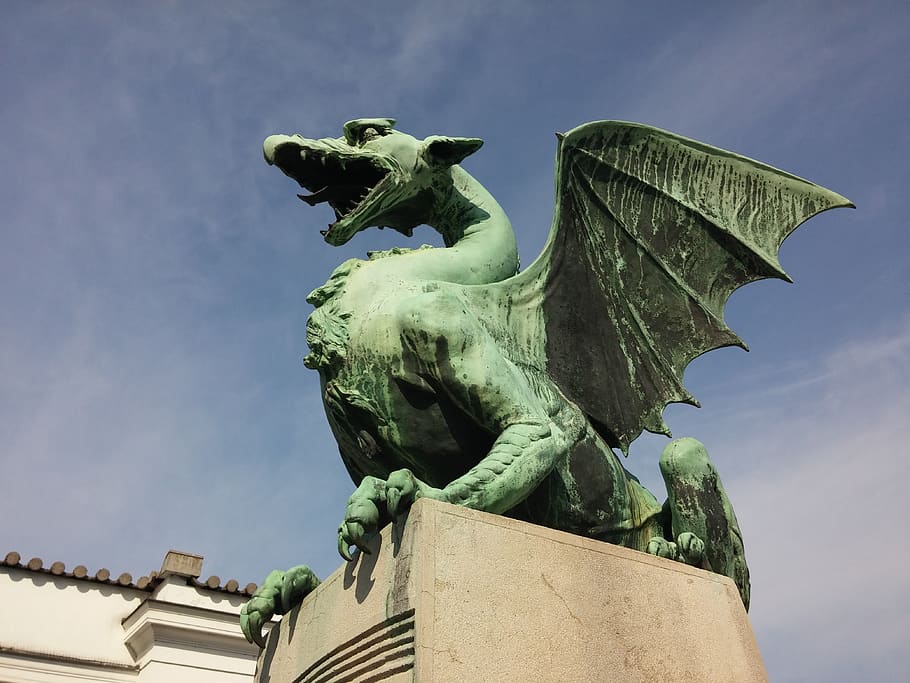 dragon, statue, slovenia, representation, sculpture, human representation HD wallpaper