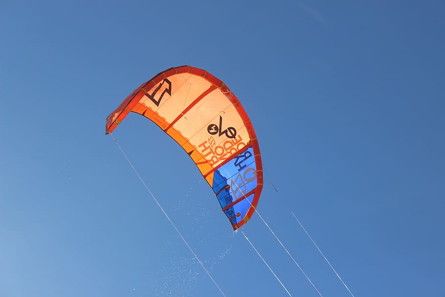 kite, kitesurfer, sport, wind, water sports, sky, kitesurfing, HD wallpaper