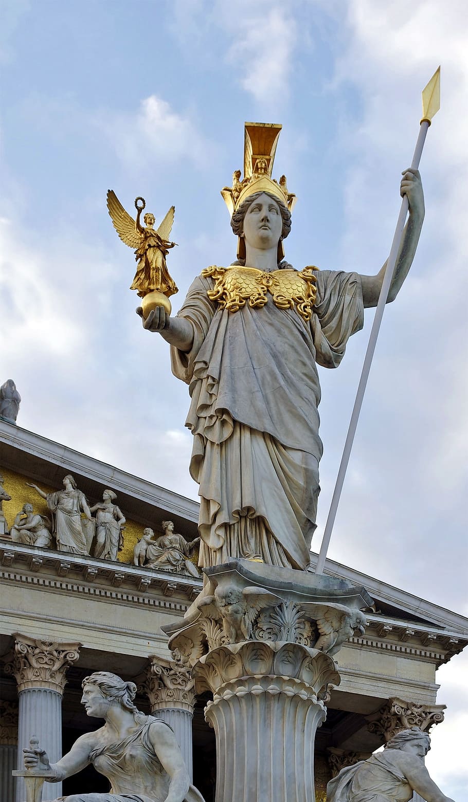 person holding person with angel and spear statue, Vienna, Austria, HD wallpaper