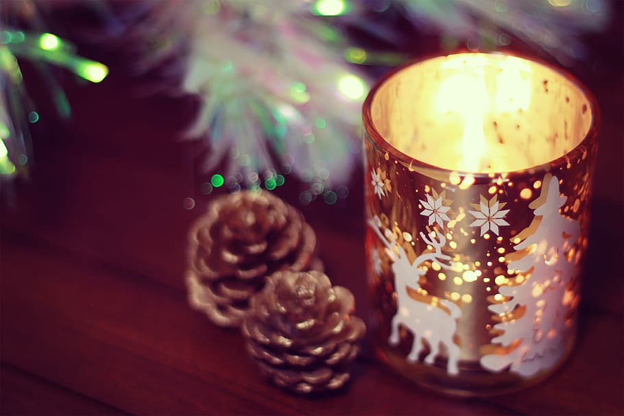 brass plated steel raindeer print tealight holder, christmas HD wallpaper
