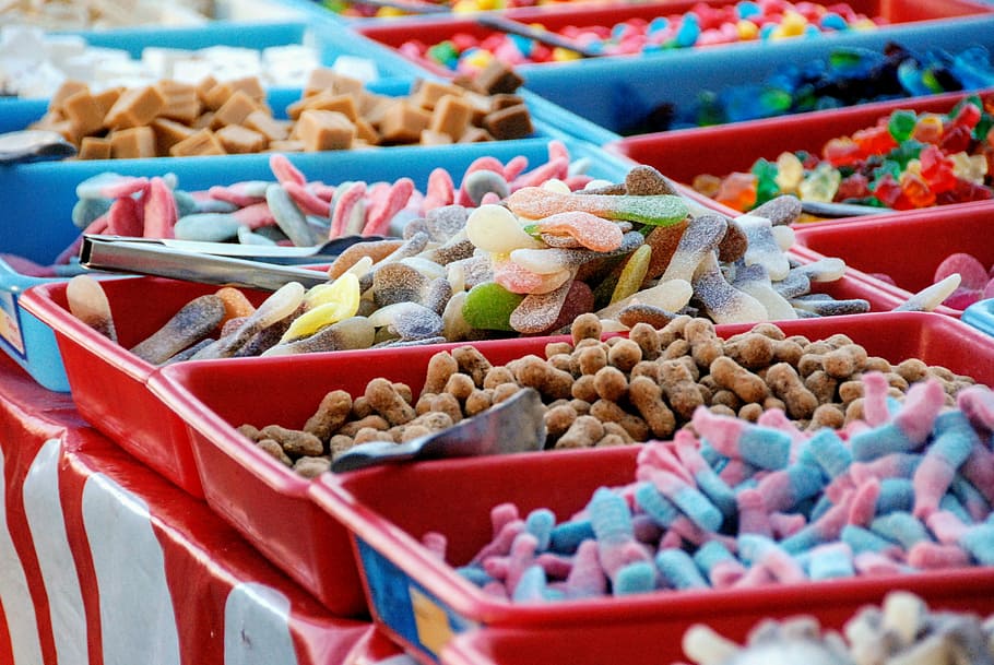 Gummy candy, assorted candy with case lot, gummies, candy bin HD wallpaper