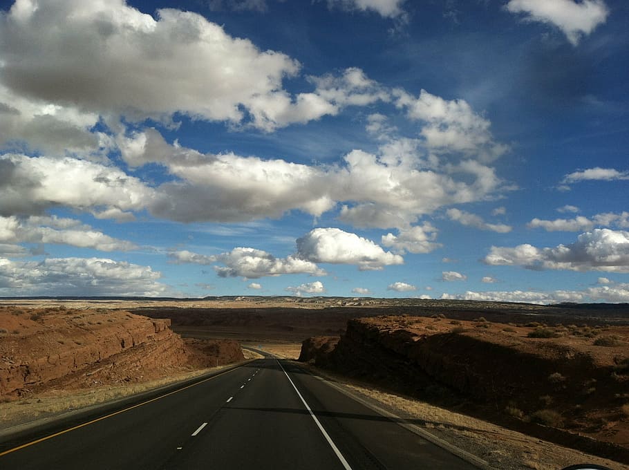 road, highway, sky, clouds, west, cloud - sky, transportation HD wallpaper
