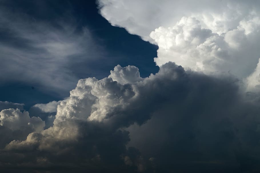 nimbus clouds under blue sky, storm, air, cluster, nature, weather HD wallpaper