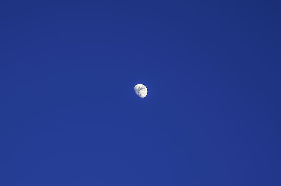 moon, sky, blue, clear, blue sky, dark blue sky, space, copy space HD wallpaper