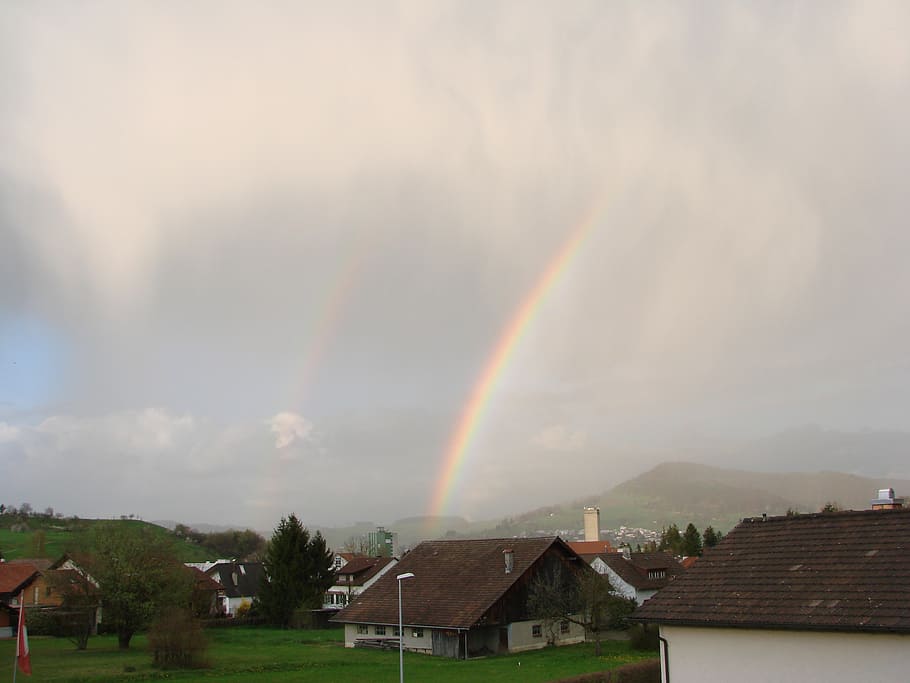 rainbow, storm, landscape, architecture, building exterior HD wallpaper