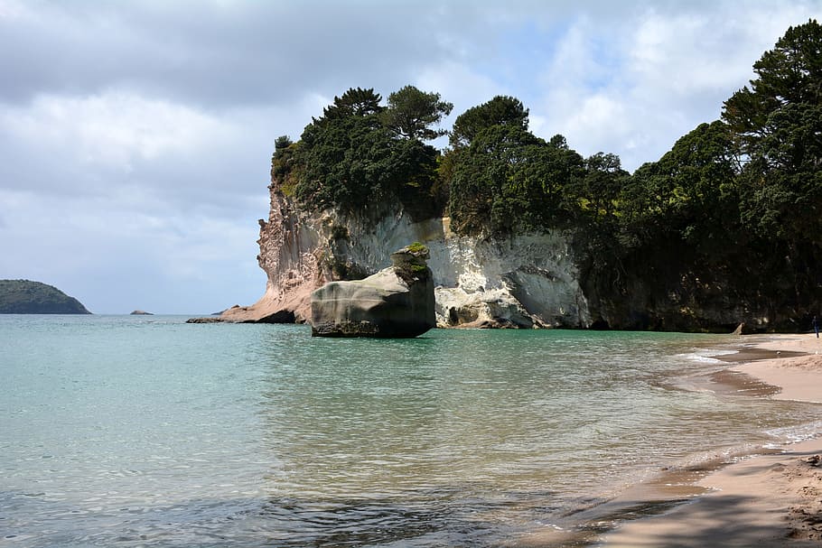Cathedral Cove, Cove, New Zealand, New Zealand, Rock, Sky, beach, HD wallpaper
