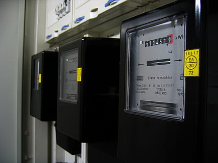 three black electricity readers, electricity meter, current HD wallpaper