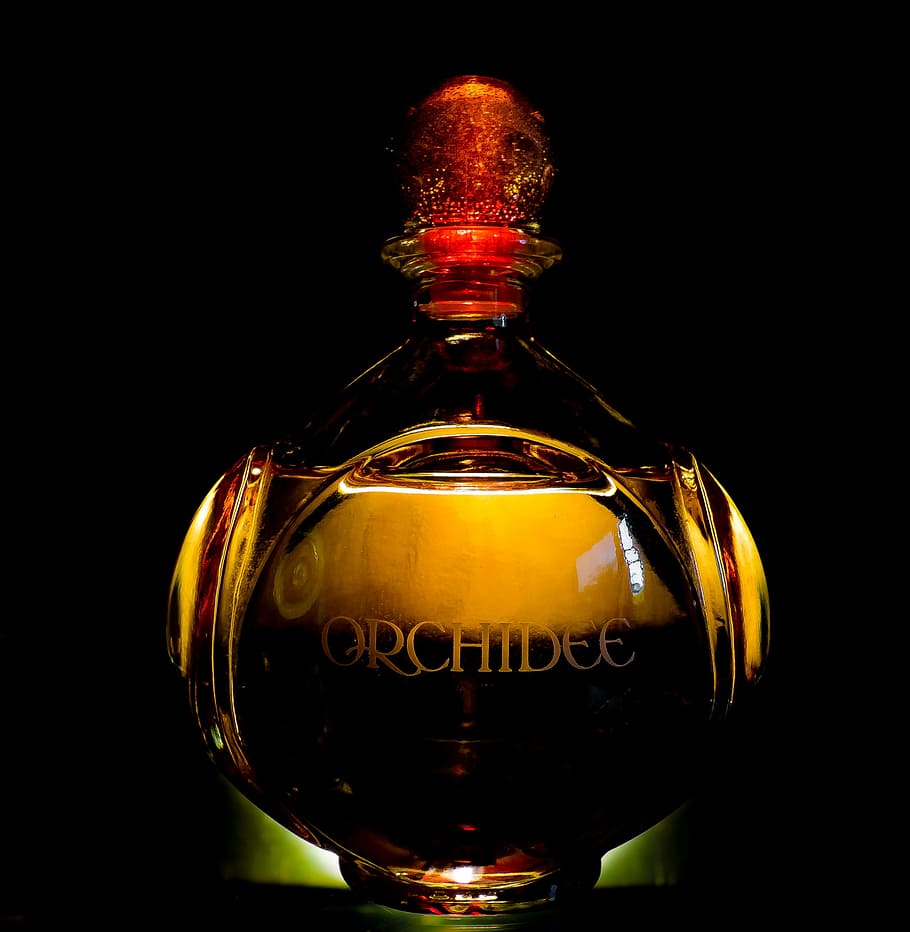 cologne, bottle, glass, bright, indoors, glass - material, black background HD wallpaper