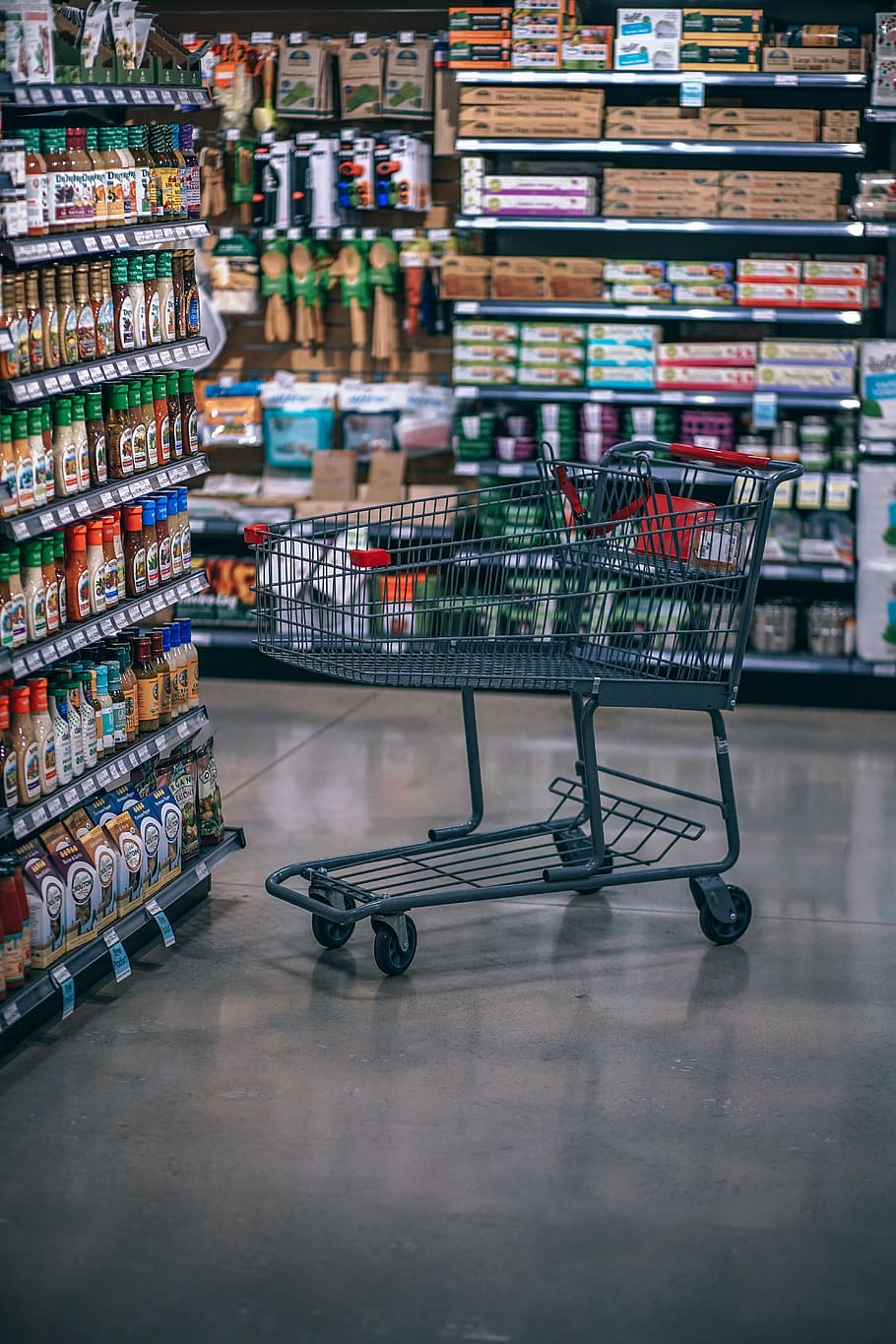 Empty Shopping Cart, shallow focus photography of black steel shopping