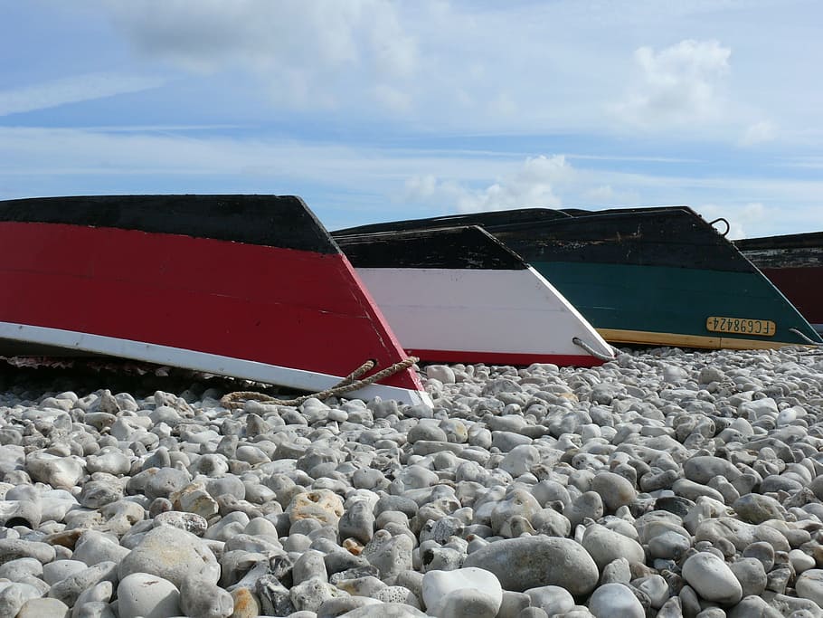 Sea, Cloud, Boats, Blue, Beach, sky, roller, normandy, handle HD wallpaper