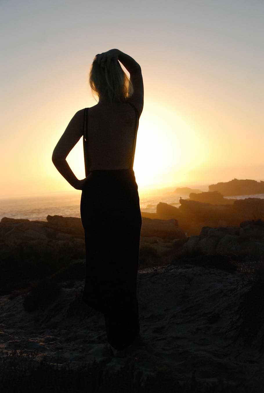 silhouette, model, beach, seaside, sunset, lambertsbay, sky HD wallpaper