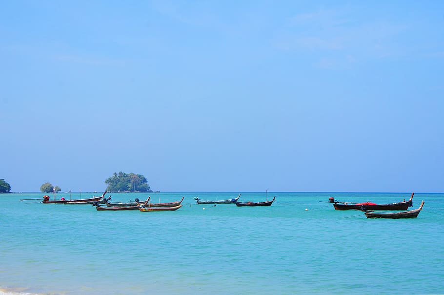 Sea, Sky, Blue, Blue, Summer, Nature, water background, blue sky HD wallpaper