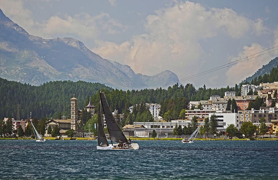sailing in front of st moritz, regatta, high inntal, speed boats, HD wallpaper