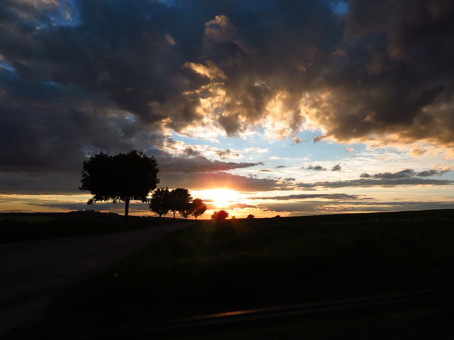 sky, nature, clouds, shadow, landscape, sunset, light, dusk HD wallpaper