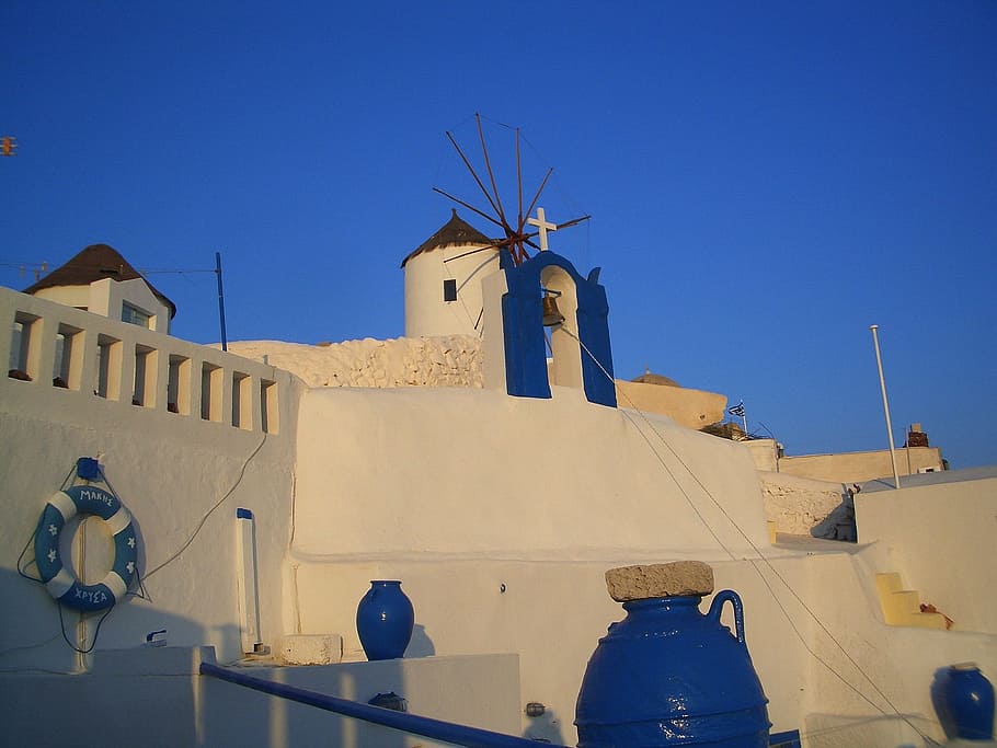 Santorin, Greece, Building, Structure, palace, sky, clouds HD wallpaper