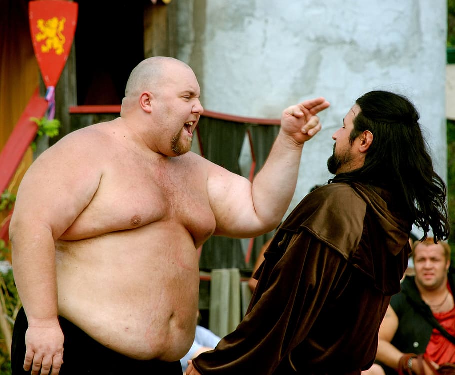 man wearing black bottoms, confrontation, fat, fight, men, emotion, HD wallpaper