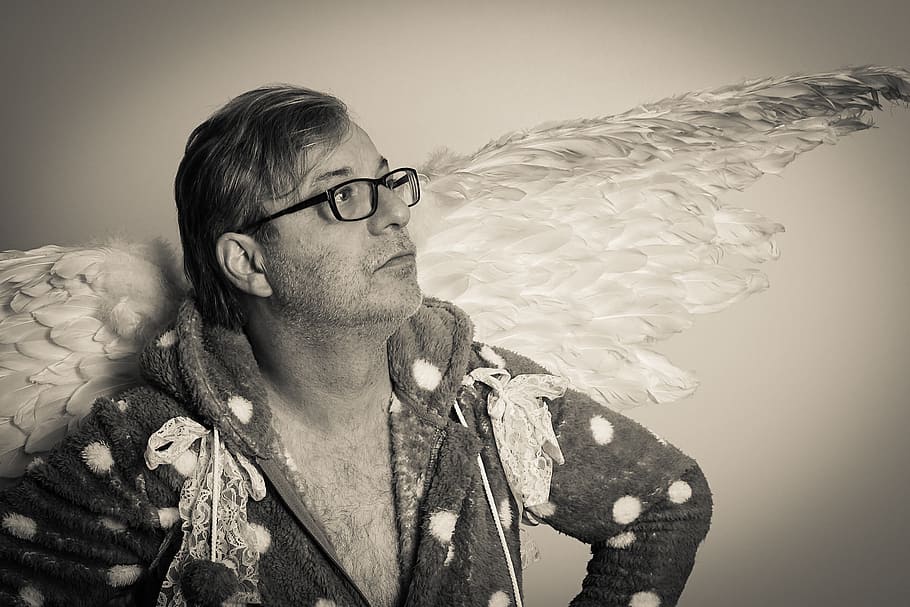 wing, angel, statue, feather, heavenly, decor, one person, glasses HD wallpaper