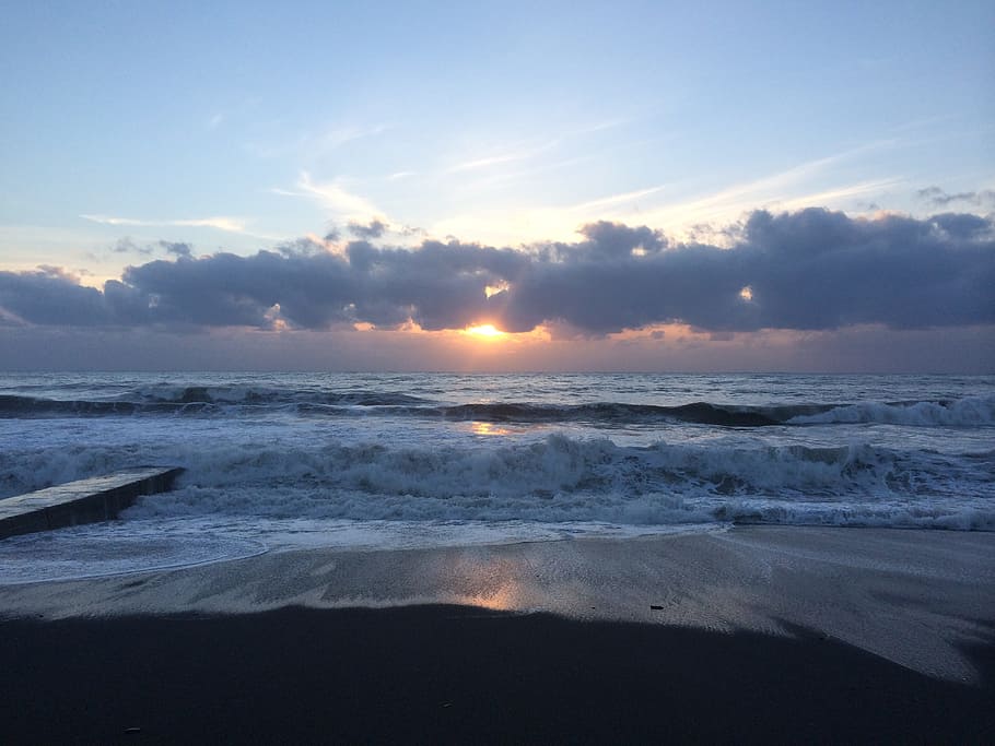 sea, sunset, sundown, clouds, weather, water, sky, scenics - nature HD wallpaper