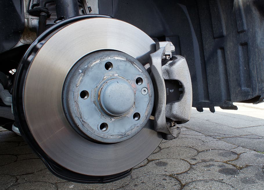 gray brake rotor and caliper assembly, brake system, brake disc, HD wallpaper