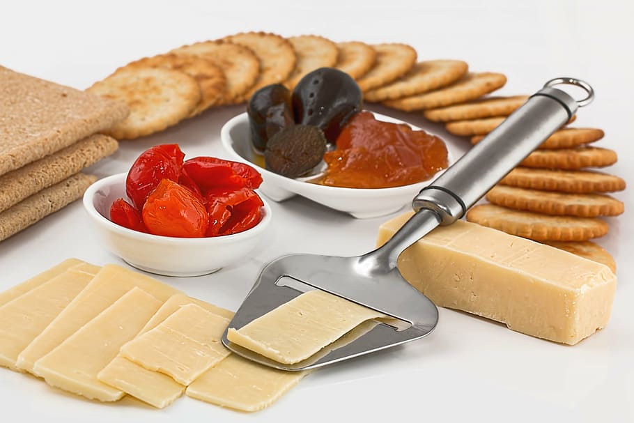 Appetizers, biscuits, buffet, cheese, crackers, cut, finger food, HD wallpaper