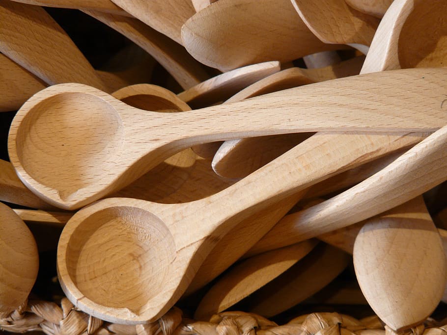 brown wooden ladle lot, wooden spoon, trowel, creator, forks, HD wallpaper
