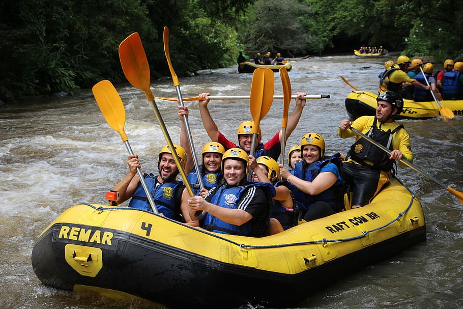 men and women riding on raft, rafting, boat, rapids, nautical vessel HD wallpaper