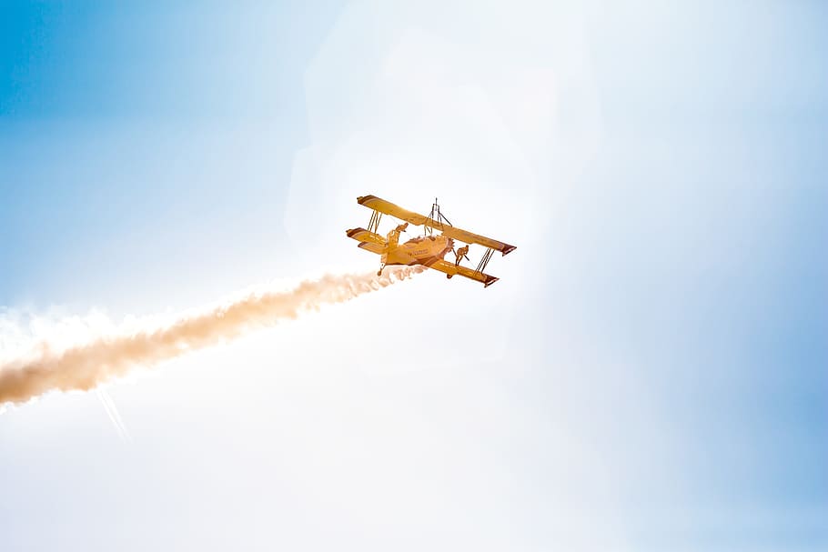 aerobatic, plane, smoke, cloud, sky, flight, stunts, air flight HD wallpaper
