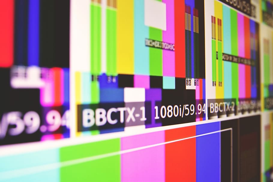 close-up photo of SPMTE color bars, TV test card, screen, television production, HD wallpaper