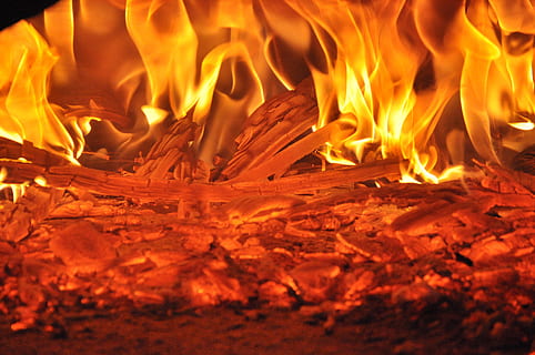 hot, flame, fire, night, hell, fireplace, burn, light, red HD wallpaper