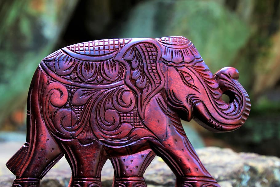 brown elephant figurine, souvenir, decoration, wooden, the art of, HD wallpaper